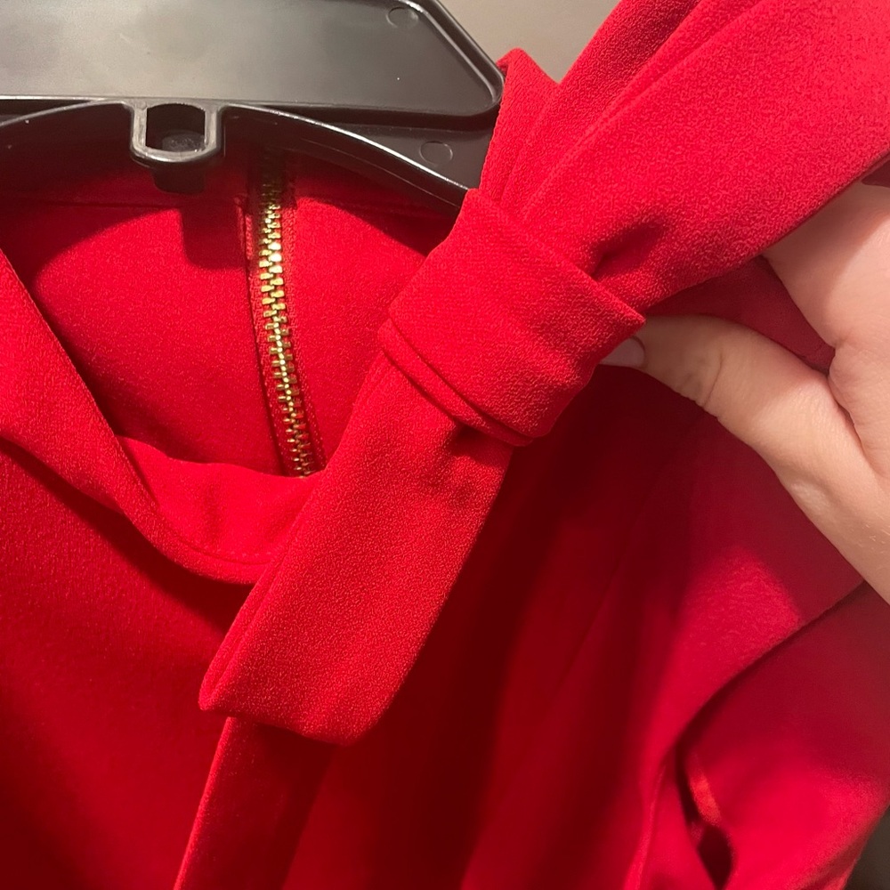 Red Calvin Klein Mock Neck Bow Women's Dress - Picture 5 of 7